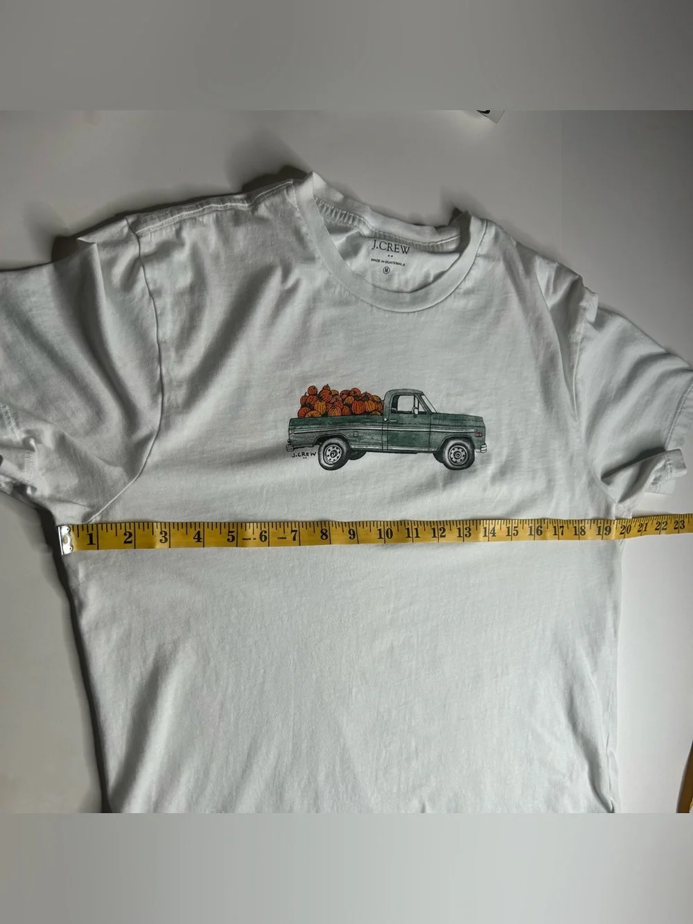 J. Crew Preppy Fall White Crewneck Tee Pickup Truck with Pumpkins Autumn Sz M